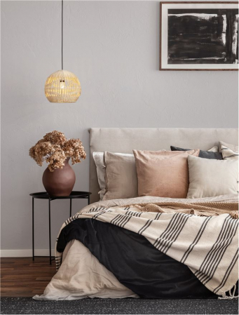 Pendul Nova Luce MARLO E27 1x12W   Natural Rattan Black Fabric Wire & Base  IP20 [1]