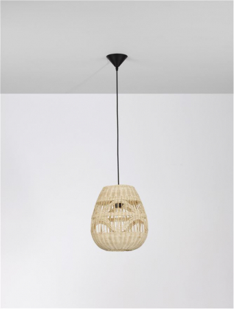 Pendul Nova Luce MARLO E27 1x12W   Natural Rattan Black Fabric Wire & Base  IP20 [3]