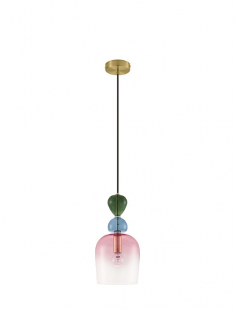 Pendul Nova Luce MURANO E14 1x5W   Sandy Gold MetalGlossy Dark Green, Blue Grey & Pink Glass IP20