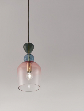 Pendul Nova Luce MURANO E14 1x5W   Sandy Gold MetalGlossy Dark Green, Blue Grey & Pink Glass IP20 [2]