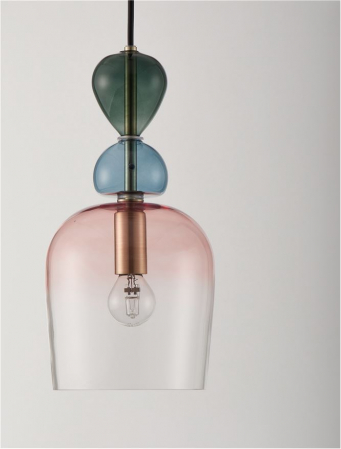 Pendul Nova Luce MURANO E14 1x5W   Sandy Gold MetalGlossy Dark Green, Blue Grey & Pink Glass IP20 [1]