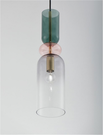 Pendul Nova Luce MURANO E14 1x5W   Sandy Gold MetalGlossy Dark Green, Pink & Light Grey Glass IP20 [2]