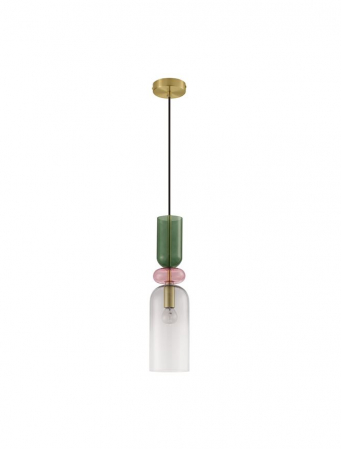 Pendul Nova Luce MURANO E14 1x5W   Sandy Gold MetalGlossy Dark Green, Pink & Light Grey Glass IP20