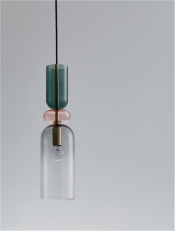 Pendul Nova Luce MURANO E14 1x5W   Sandy Gold MetalGlossy Dark Green, Pink & Light Grey Glass IP20 [1]