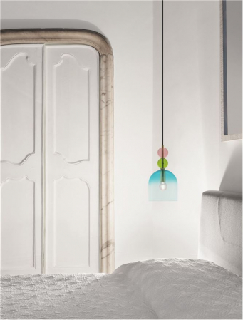 Pendul Nova Luce MURANO E14 1x5W   Sandy Gold MetalGlossy Light Green, Blue & Pink Glass IP20 [1]