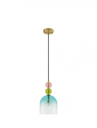 Pendul Nova Luce MURANO E14 1x5W   Sandy Gold MetalGlossy Light Green, Blue & Pink Glass IP20
