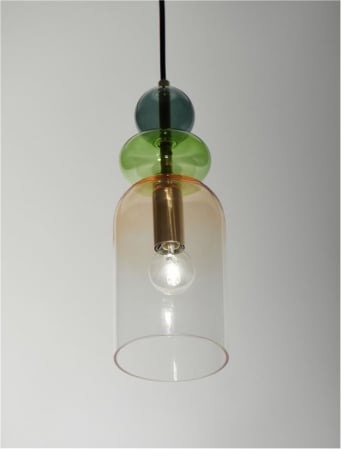 Pendul Nova Luce MURANO E14 1x5W   Sandy Gold MetalGlossy Light Green, Dark Green & Orange Glass IP20 [3]