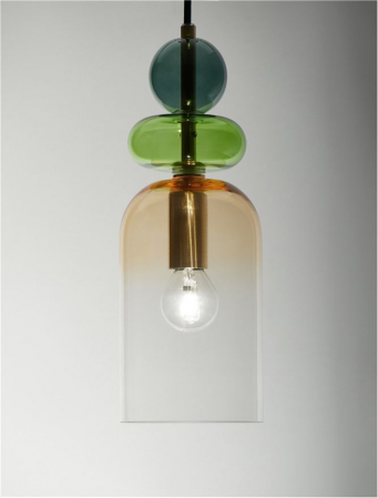 Pendul Nova Luce MURANO E14 1x5W   Sandy Gold MetalGlossy Light Green, Dark Green & Orange Glass IP20 [2]
