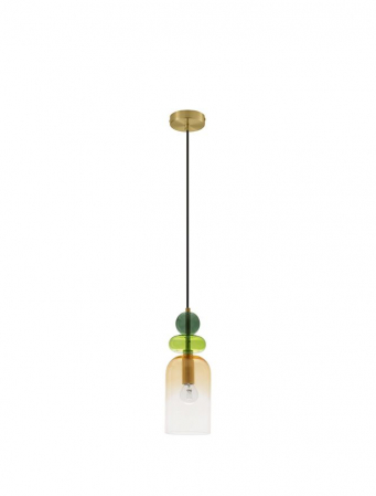 Pendul Nova Luce MURANO E14 1x5W   Sandy Gold MetalGlossy Light Green, Dark Green & Orange Glass IP20