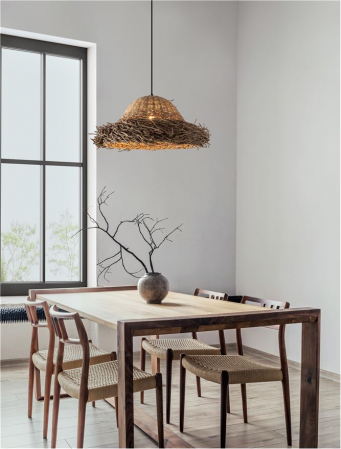 Moderne - Pendul Nova Luce NATU 9586515 E27 3x12W    Natural Seagrass Black Fabric W ire & Base   IP20