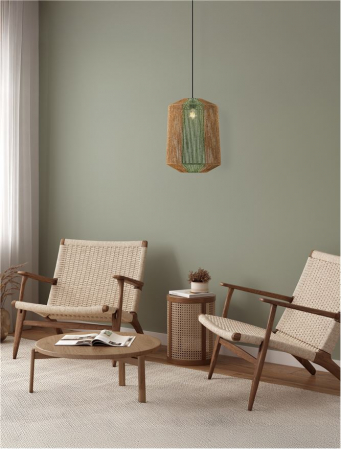 Pendul Nova Luce ORA 9586602 Natural & Green Rope Sandy Black Steel Base E27 1x12W IP20 [1]