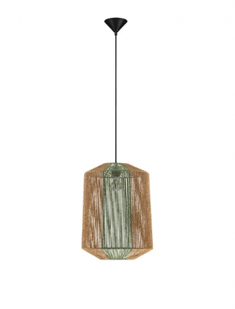 Moderne - Pendul Nova Luce ORA 9586602 Natural & Green Rope Sandy Black Steel Base E27 1x12W IP20