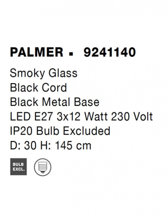 Pendul Nova Luce PALMER E27 1x12W   Smoky Glass & Black Cord & Black Metal Base IP20 [6]
