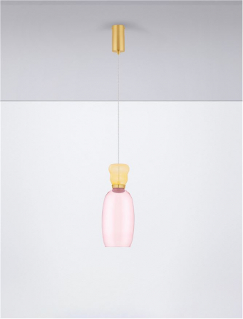 Pendul Nova Luce PLUMA 9030545 LED 9W 3000K 914lm Sandy Gold Metal Glossy YelloW  & Pink Glass  IP20 [2]