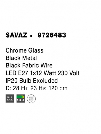 Pendul Nova Luce SAVAZ E27 1x12W   Chrome Glass Black Metal Black Fabric Wire IP20 [6]