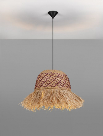 Pendul Nova Luce SORELLO 9586613 Natural Water Hyacinth & Raffia Natural & Red Rope Sandy Black Steel Base E27 1x12W IP20 [3]