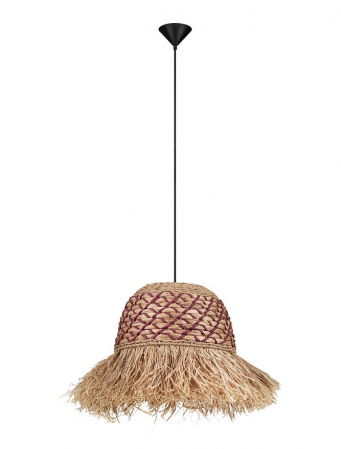Pendule - Pendul Nova Luce SORELLO 9586613 Natural Water Hyacinth & Raffia Natural & Red Rope Sandy Black Steel Base E27 1x12W IP20