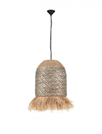 Pendule - Pendul Nova Luce SORELLO 9586615 Natural Water Hyacinth & Raffia Natural & Blue Rope Sandy Black Steel Base E27 1x12W IP20