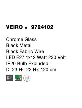 Pendul Nova Luce VEIRO E27 1x12W   Chrome Glass Black Metal Black Fabric Wire IP20 [5]