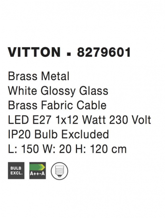 Pendul Nova Luce VITTON E27 1x12W   Brass Metal White Glossy Glass Brass Fabric Cable IP20 [3]