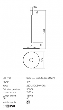 Pendul REDO KAI 01-3038 LED 16W 3000K 1150lm Nedimabil Aluminiu/Metal Negru Mat IP20 [1]