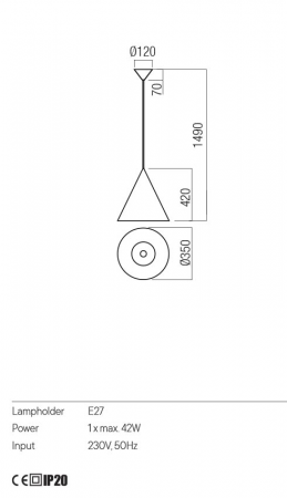 Pendul REDO KONOS 01-3025 E27 1x42W    Aluminiu Negru Mat IP20 [1]
