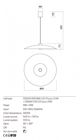 Pendul Redo LARS 01-3019 Verde LED 24W 1310lm 3000K IP20 [1]