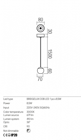 Pendul Redo OBO 01-2808 Negru mat LED 8,5W 410lm 3000K IP20 [1]