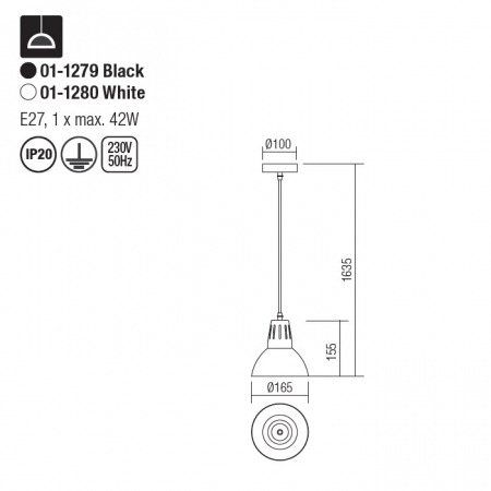 Pendul Smarter Peep 01-1280 E27 1x42W   Metal Alb Mat IP20 [1]