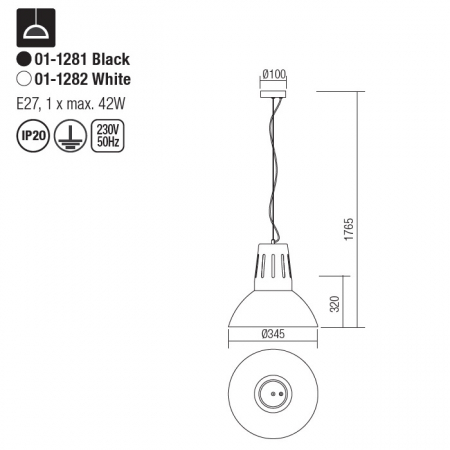 Pendul Smarter Peep 01-1282 1x42W   Metal Alb Mat IP20 [1]