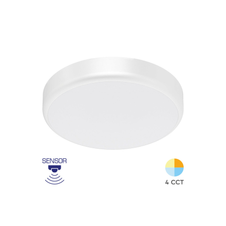 Plafoniere - Plafonieră/Aplică LED 18W 1800 lm IP54 cu Senzor Microunde și Kit de Urgență, Alb, Ø280 mm, 4-în-1 Temperatură Reglabilă