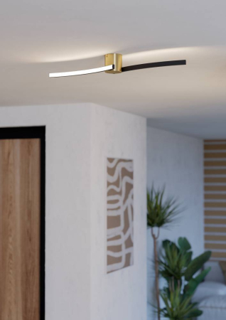 Plafoniera EGLO Aieta 901789 LED 12W 3000K 1500lm 220-240V,50/60Hz L 720mm x l 130mm x H 80mm plastic/otel negru/alama periata plastic alb IP20 [2]