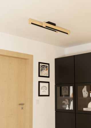 Plafoniera EGLO Camacho 901736 LED 2X10W 3000K 2600lm 220-240V,50/60Hz L 940mm x l 80mm x H 115mm otel/lemn negru/maro plastic alb IP20 [1]