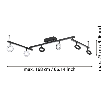 Plafoniera EGLO Cardillio 1 900839 LED;LED 6X3,2W;3X3,3W 3000K 2640;1200lm 220-240V,50/60Hz L 1585mm x l 85mm x H 200mm aluminiu/otel negru plastic satin IP20 [4]