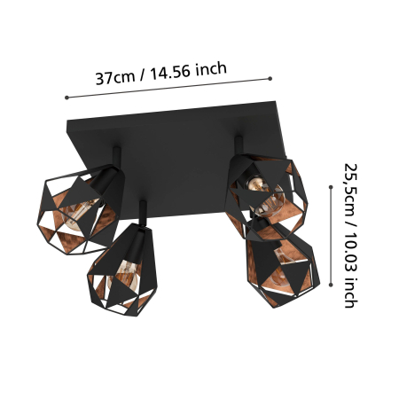 Plafoniera EGLO Carlton 7 43718 E27 4X40W 220-240V,50/60Hz L 370mm x l 370mm x H 255mm otel negru/cupru antichizat  IP20 [4]