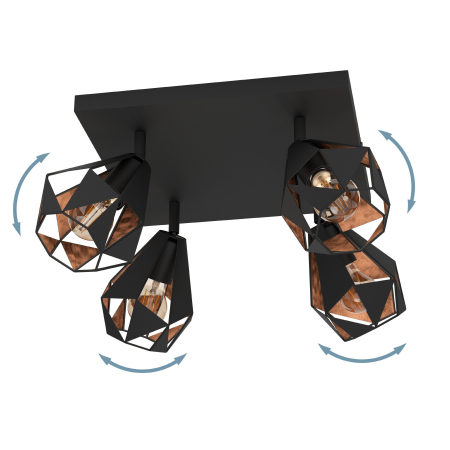 Plafoniera EGLO Carlton 7 43718 E27 4X40W 220-240V,50/60Hz L 370mm x l 370mm x H 255mm otel negru/cupru antichizat  IP20 [3]