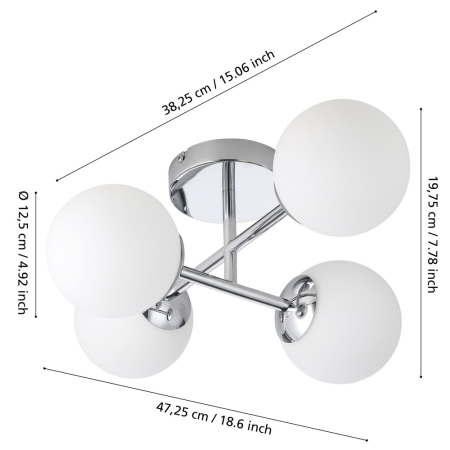 Plafoniera EGLO Castrovido 902098 G9 4X4,2W 220-240V,50/60Hz L 475mm x l 385mm x H 195mm otel crom sticla mat/opal alba IP44 [3]