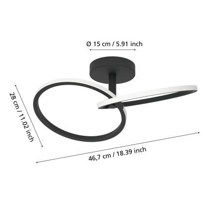 Plafoniera EGLO Congiunti 902144 LED 12W 2700K, 4000K, 6500K 1500lm 220-240V,50/60Hz L 465mm x l 280mm x H 140mm otel negru plastic alb IP20 [2]
