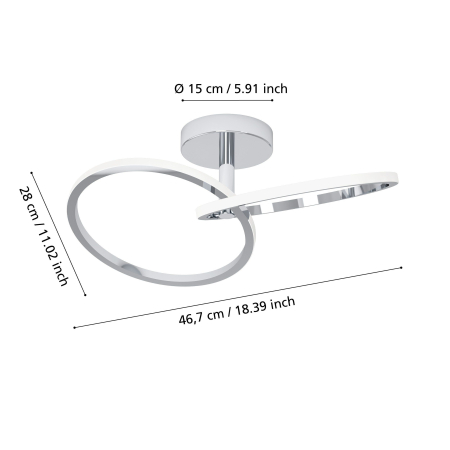 Plafoniera EGLO Congiunti 902145 LED 12W 2700K, 4000K, 6500K 1500lm 220-240V,50/60Hz L 465mm x l 280mm x H 140mm otel crom plastic alb IP20 [1]