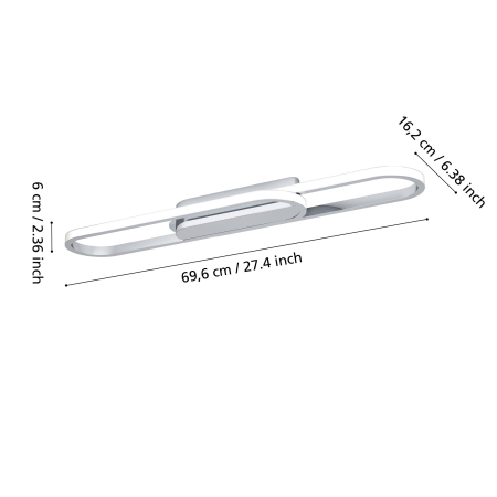 Plafoniera EGLO Conivarena 902161 LED 20W 2700K, 4000K, 6500K 2500lm 220-240V,50/60Hz L 690mm x l 170mm x H 55mm aluminiu/otel crom plastic alb IP20 [1]