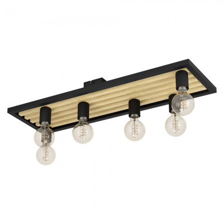 ILUMINAT INTERIOR - Plafoniera EGLO Consett 43724 E27 6X40W 220-240V,50/60Hz L 780mm x l 250mm x H 115mm otel/lemn negru/maro  IP20