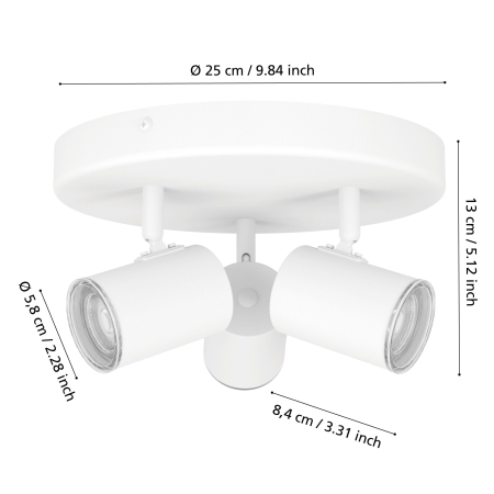 Plafoniera EGLO Consuma 1 901962 GU10 3X5W 220-240V,50/60Hz H 130mm x Ø250mm otel alb  IP44 [4]