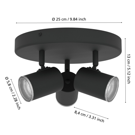Plafoniera EGLO Consuma 1 901965 GU10 3X5W 220-240V,50/60Hz H 130mm x Ø250mm otel negru  IP44 [4]
