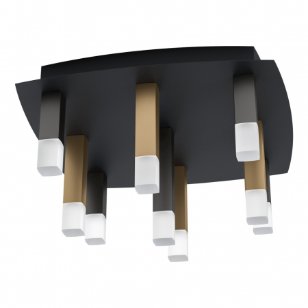 EGLO INTERIOR - Plafoniera EGLO ESTANTERIOS 39905, LED 9X3.2W, 3240lm, 3000K, Aluminiu, Otel, Negru, Maro, Auriu, Plastic, Satina