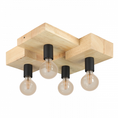 Plafoniera EGLO Halkin 43798 E27 4X40W 220-240V,50/60Hz L 400mm x l 430mm x H 140mm otel/lemn negru/maro  IP20