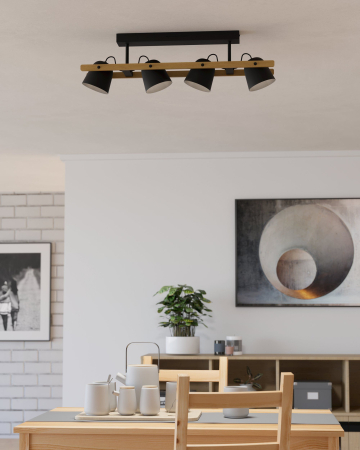 Plafoniera EGLO Hornwood-Z 900882 LED 4X3,7W 2700-6500K 2200lm 220-240V,50/60Hz L 780mm x l 140mm x H 160mm otel/lemn negru/maro  IP20 [1]