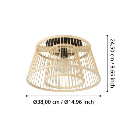 Plafoniera EGLO Hykeham E27 1x40W  lm Metal/Lemn Black IP20 [2]