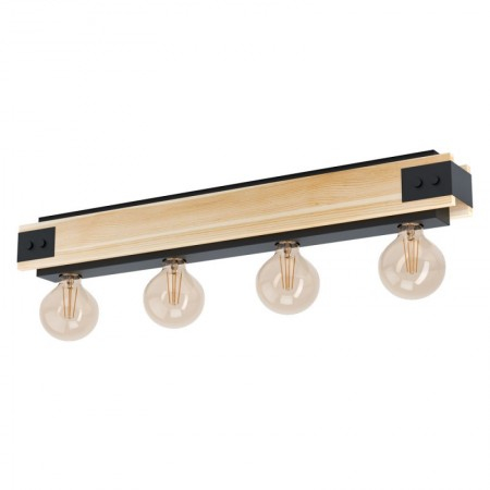 Moderne - Plafoniera Eglo Layham, negru, lemn natur, 4XE27, 43466