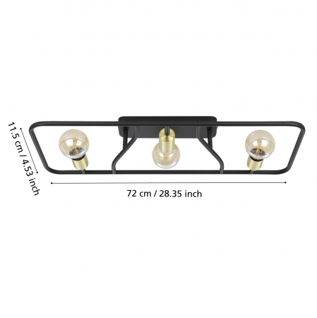 Plafoniera EGLO Messinaro E27 3x40W  lm Metal Black/Brass IP20 [1]