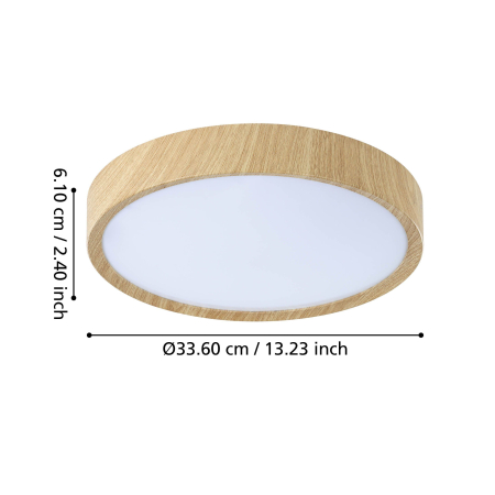 Plafoniera EGLO Musurita 901126 LED 14,6W 3000K 1600lm 220-240V,50/60Hz H 60mm x Ø340mm plastic/otel lemn natur plastic alb IP44 [1]